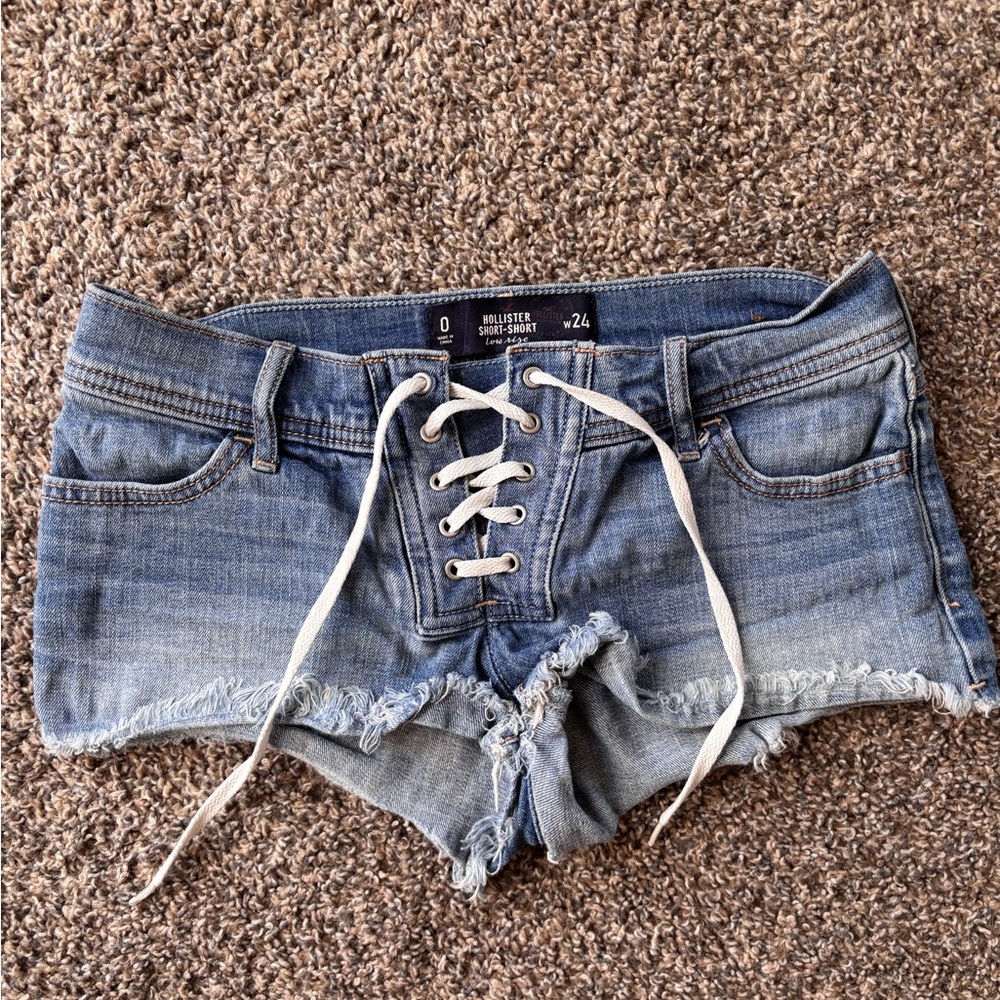 Hollister Lace-Up Jean Shorts in Blue